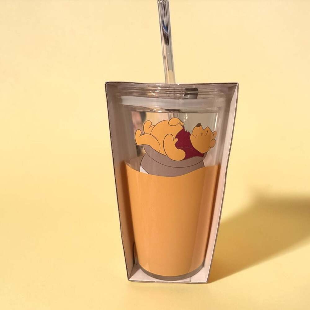 Disney Winnie the Pooh Classic Glass with Lid and Straw, 16 oz
